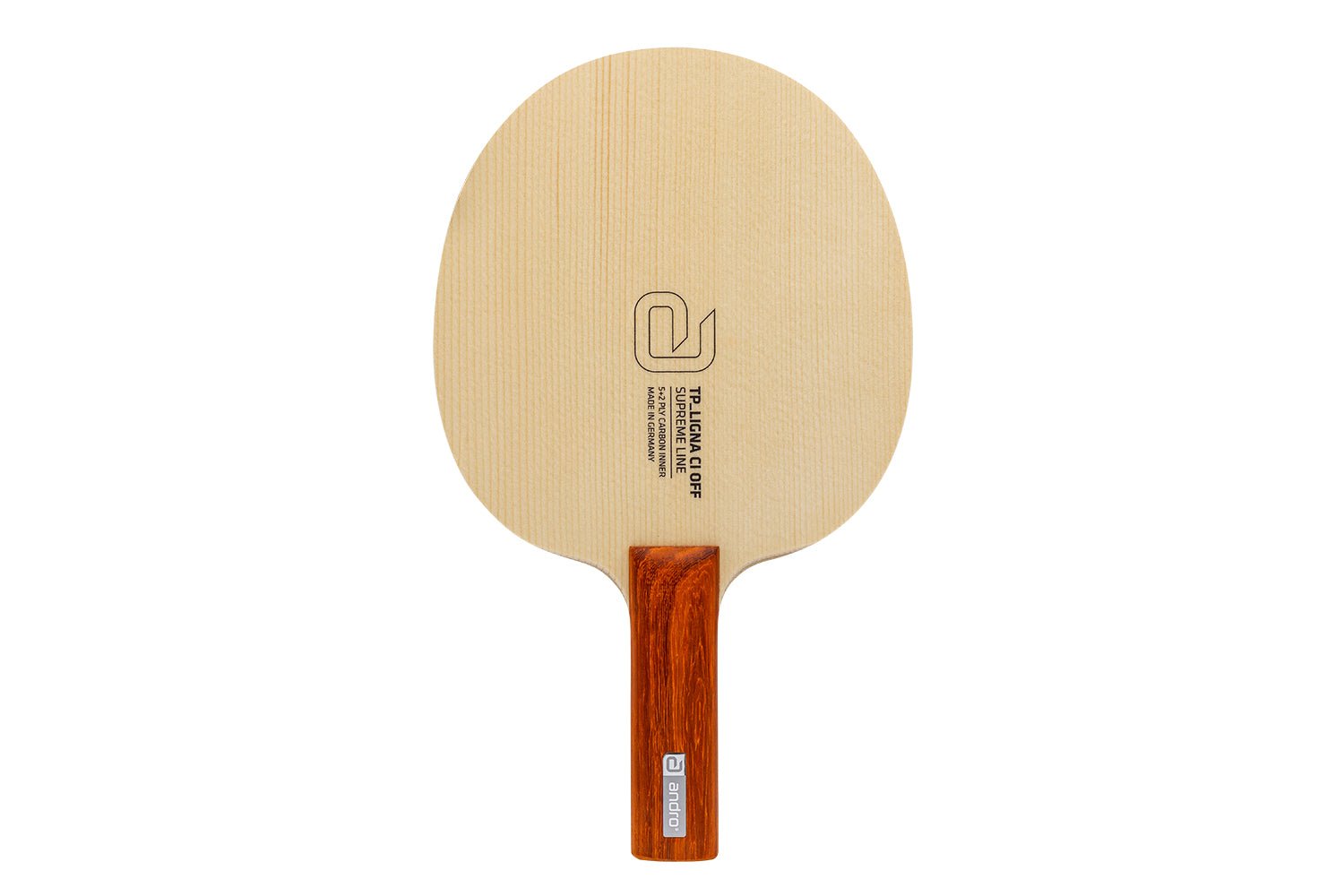 andro TP Ligna CI Tischtennisschläger mit geradem Griff, isoliert vor weißem Hintergrund