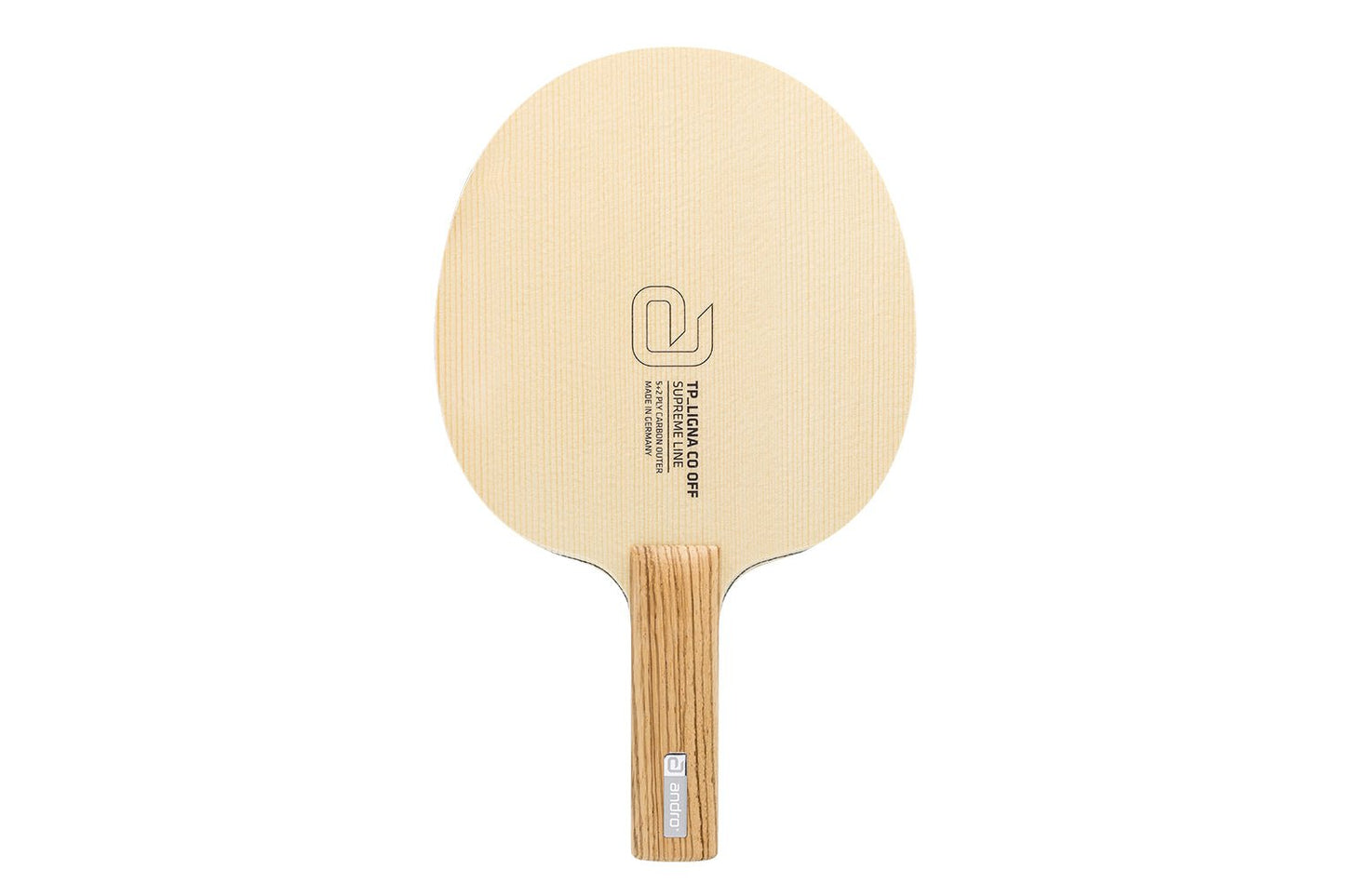 andro TP Ligna CO Tischtennisschläger mit geradem Griff, isoliert vor weißem Hintergrund