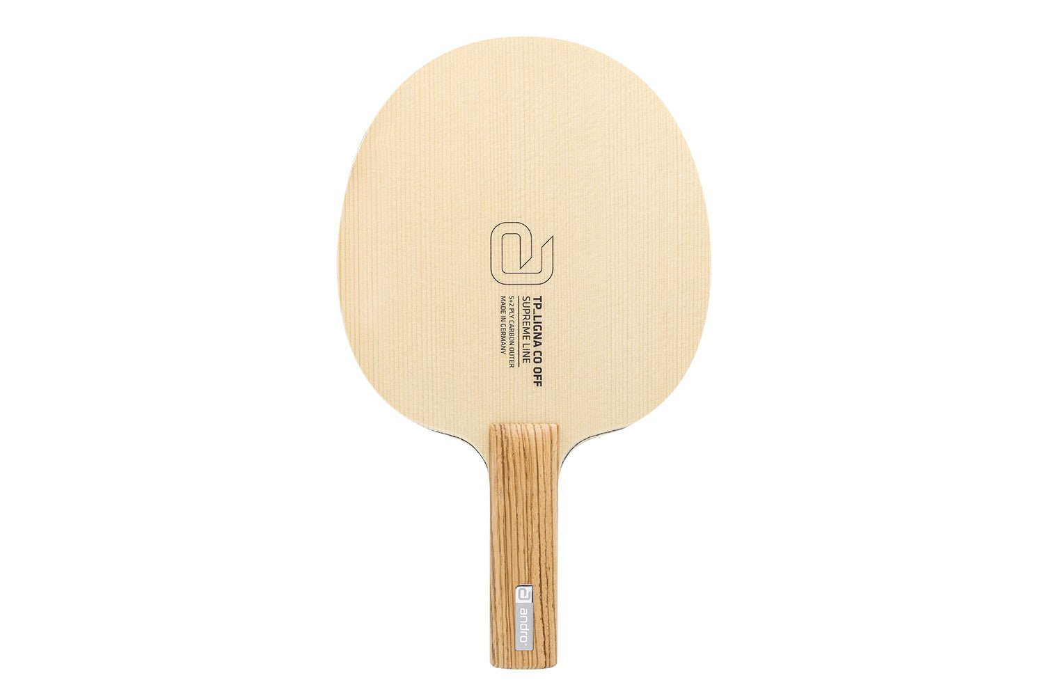 andro TP Ligna CO Tischtennisschläger mit geradem Griff, isoliert vor weißem Hintergrund